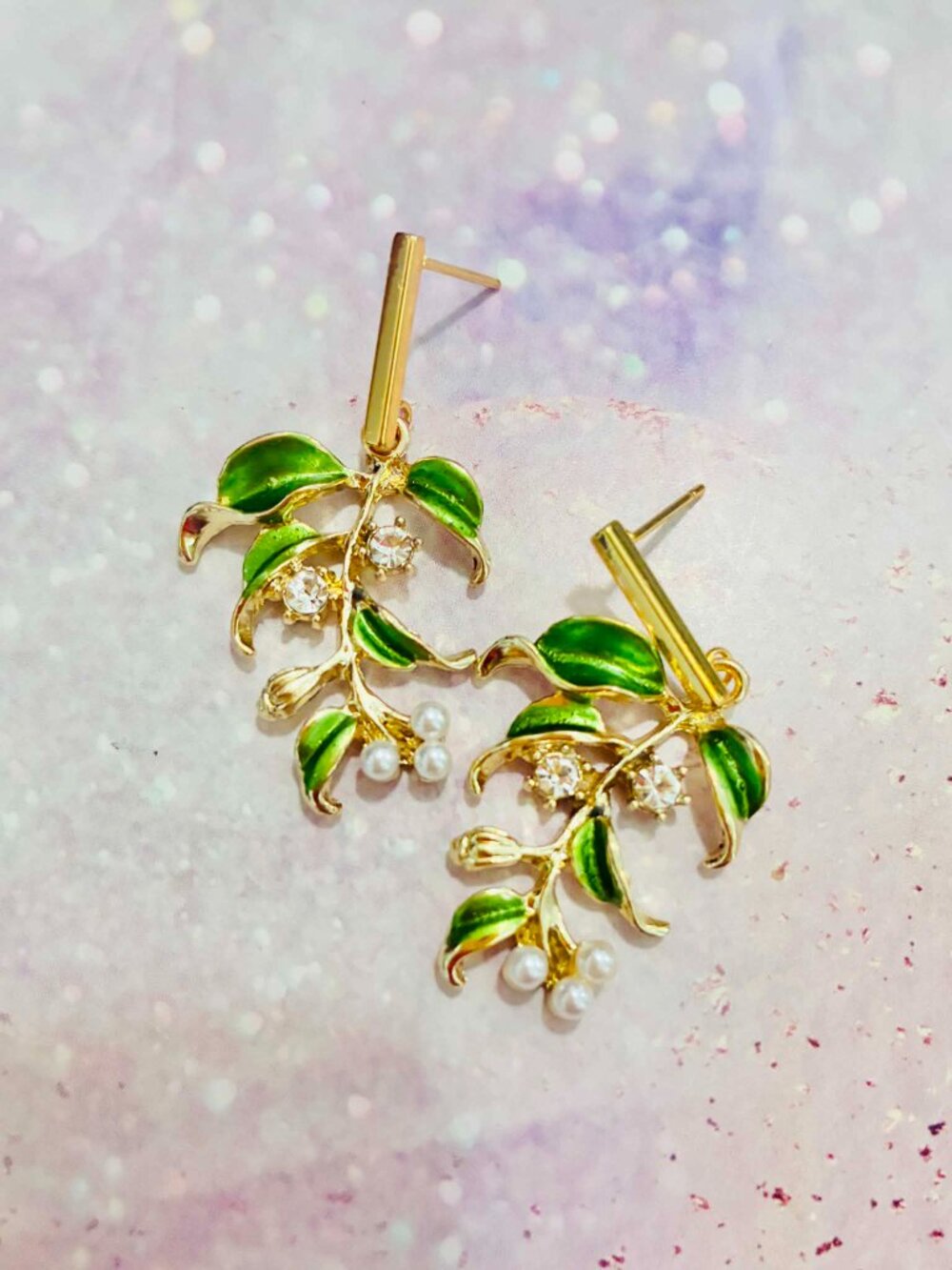 Beautiful Glass Leaf Gold Earrings: Hypoallergenic Minimalist Jewelry
